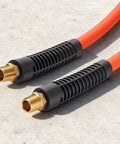 Close-up of connectors on Heavy Duty 1/2 Inch by 250 Foot Air Hose, 300 PSI, Hybrid PVC Rubber Construction, Kink Resistant