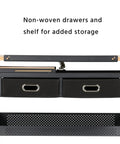 Height Adjustable Drafting Table With Tilted Tabletop And Built In Storage Drawers And Stool For Home Office And Art Studio showing storage drawers