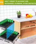 No Sweat Roll Out Cabinet Organizers Two Pack Adjustable Width Storage Bins With Strong Nano Adhesive Tape image showing dimensions and soda cans on slide out shelf.