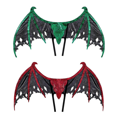 Red and green dragon wing cosplay props, lightweight polyester, for stage performances and Halloween parties, set of two.