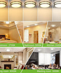 13 Inch Flush Mount LED Ceiling Light With Adjustable Color Temperature 2700K To 5000K Dimmable Brushed Nickel Fixture in different room settings