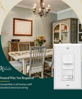 Easy Glide Dimmer Switch For 200W LED And CFL Lights, Single Pole And 3 Way, No Neutral Wire Required, installed in dining room