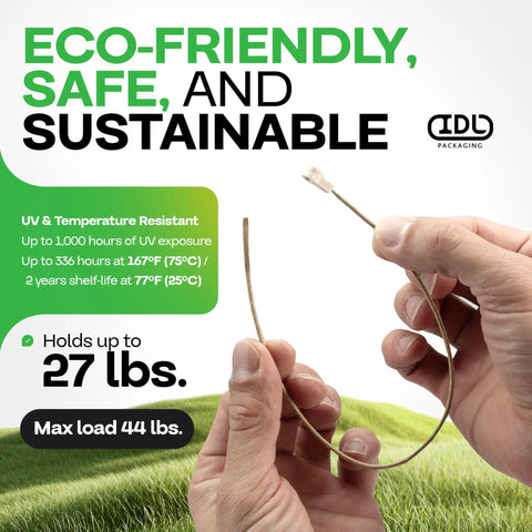 Fiber Based Eco Zip Ties 16 Inch 400 Pack Beefy Heavy Duty 44 Lb Strength Eco Friendly Tie Wraps shown in hand