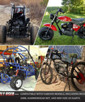 Collage of various go karts compatible with 725 Go Kart Belt for 30 Series Torque Converter Replacement.