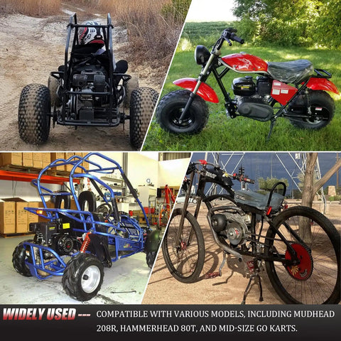 Collage of various go karts compatible with 725 Go Kart Belt for 30 Series Torque Converter Replacement.
