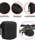 Eliminator Cylinder Front Bag Filled For Shooting Stability, Grab And Go Portable Web Handle, All Side Slip Resistant Grip, Durable Clip Attachment For Quick Setup, Black