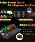 8 Gang Wireless Switch Panel With Remote Control Pod; includes replacement fuses and stickers, ideal for off-road use.