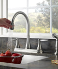 Glenfield 2-Handle High Arc Kitchen Faucet With Side Sprayer In Stainless Steel ADA Compliant Ceramic Disc Valve Tech Tri-Flow Water
