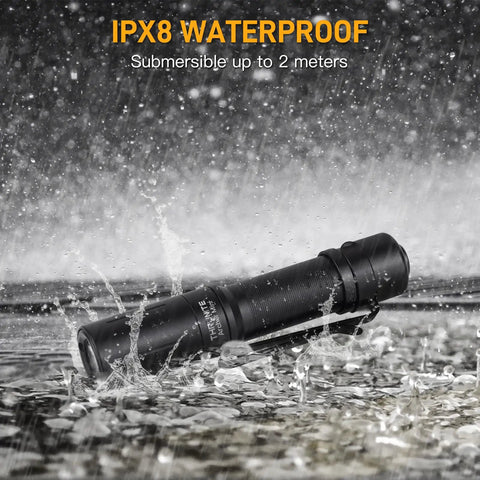 Dope Archer Mini EDC Flashlight USB C Pocket Light With 405 Lumens IPX8 Waterproof Mini Penlight Clip submerged in water