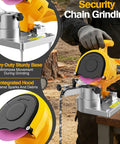Cordless Electric Chainsaw Chain Sharpener High Speed 5800 RPM Bench Mounted For One Quarter Inch Zero Point Three Two Five Inch Three Eighths Inch Zero Point Four Zero Four Inch Pitch Fits Twenty Volt And Sixty Volt Batteries No Battery Included in use.