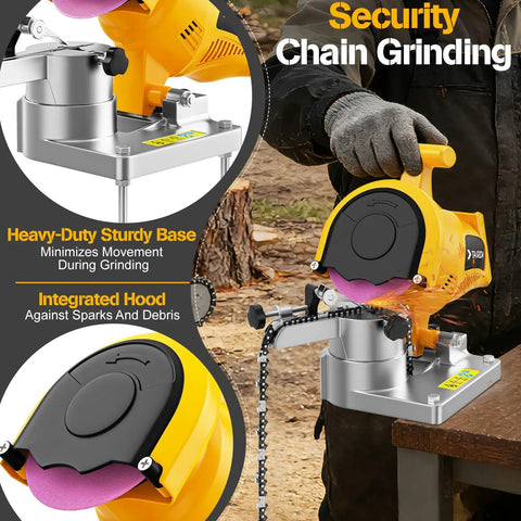 Cordless Electric Chainsaw Chain Sharpener High Speed 5800 RPM Bench Mounted For One Quarter Inch Zero Point Three Two Five Inch Three Eighths Inch Zero Point Four Zero Four Inch Pitch Fits Twenty Volt And Sixty Volt Batteries No Battery Included in use.