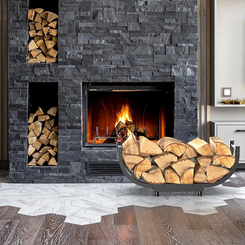 Heavy Duty 29 Inch Firewood Rack For Indoor Or Outdoor Use Sturdy Iron Log Holder With Big Capacity Storage by fireplace