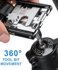 Compact Bicycle Multi Tool With CO2 Inflator And Chain Tool For Road And Mountain Bikes Torx Hex Screwdriver Set focusing on 360° tool bit movement