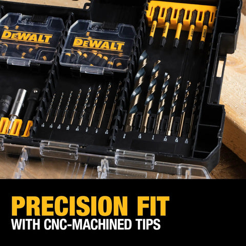 FlexTorq 100 Piece Impact Driver Bit Set With Beefed Up Magnetic Screw Lock Sleeve Clear Lid Case CNC Machined Bits