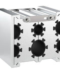 Heavy Duty Universal Barrel Clamp Collets With Four Openings For Round Tubes.550 To.920 Inches Aircraft Grade Aluminum Thick Non Slip Non Marring Surface With EPDM Lining, close-up view