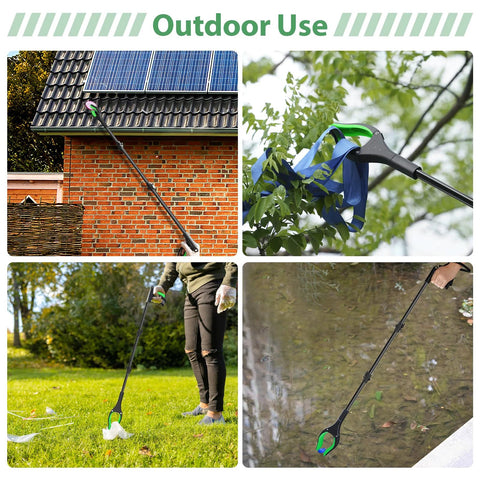VerdiNex 52-inch extra-long grabber reacher tool with magnetic jaw; foldable, black with green accents for outdoor use.