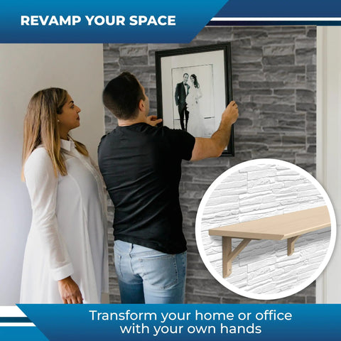 Couple hanging picture on Slate Classic 3D Wall Panels for Interior Decor, 10 Pack PVC Covers Covering 50 Sq Ft background