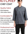 Men Professional Chef Coat Jacket Featuring Lightweight Breathable Fabric With Practical Sleeve Pocket And Sturdy Button Closure Pro Kitchen Workwear Uniform Jacket Designed Tough For The Daily Restaurant Grind, gray with short sleeves.
