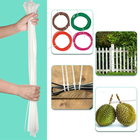 Heavy Duty Zip Ties 50 Pack 24 Inch Nylon Cable Ties For Outdoor Use Industrial Strength White Tie Wraps displaying uses