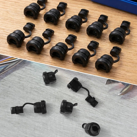 Heavy Duty Black Nylon Strain Relief Cord Connectors 6N 4 Model Pack of ten black nylon strain relief boots on a wooden surface.