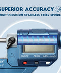 Close-up of Shop Grade Digital Outside Micrometer With Large Display 0 to 1 Inch Range Accuracy 0.002mm showing spindle detail.