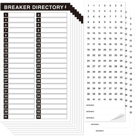 Breaker Panel Labels Kit With 10 Sheets And 7 Breaker Catalog Stickers Waterproof Durable Self Adhesive Electrical Labels For Circuit Breakers Black 42 Entries Per Catalog 126 Numbers Per Sheet Includes 3 Note Labels