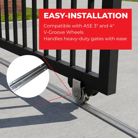 Galvanized Steel V Track For Sliding Gates 6 Ft Long Built To Last Rustproof Outdoor Gate Track With Rugged Weatherproof Build USA Made For Residential And Commercial Use Heavy Duty Gate Hardware, sliding gate wheel on track