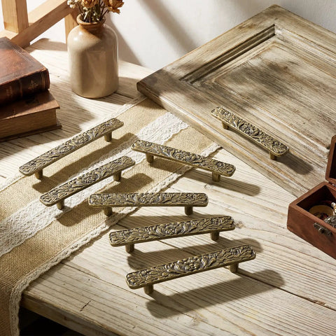 10 Pack Vintage Bridge Cabinet Drawer Pulls 3 Inch Center Antique Bronze Peony Solid Cast Handles With 20 Screws on table