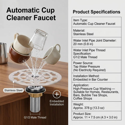 Automatic Glass Rinser And Cup Washer For Sink With 360 Degree Rotation Stainless Steel G One Half Attachment Quick Rinse