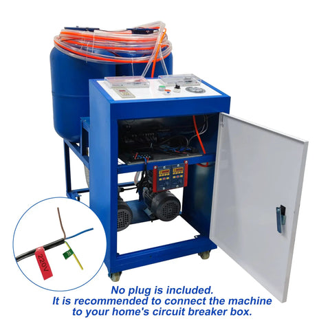 Heavy Duty Top Shelf Polyurethane Foam Spray Machine Pro Grade Foam Injection Pump Coating Setup For Spraying And Pouring Building Insulation 4KW 220V with controls and blue tank.