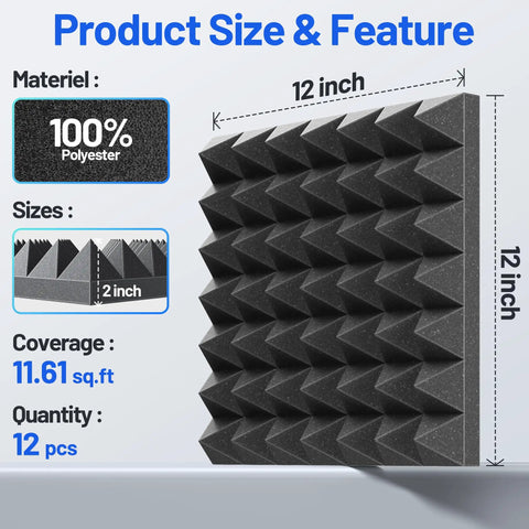 12 Pack Soundproof Foam Panels Ditch The Echo Now With Self Adhesive Peel And Stick Ultra High Density Wall Acoustic Tiles dimensions and features
