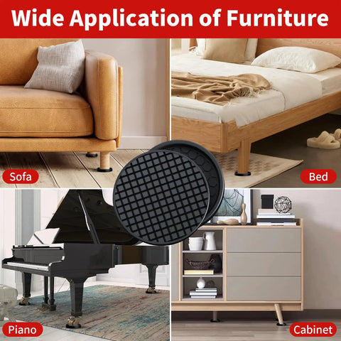 Non Slip Furniture Pads 2 Inch Anti Skid Rubber Caster Cups 12 Pack Black hardwood floor guards under sofa, bed, piano, and cabinet legs.