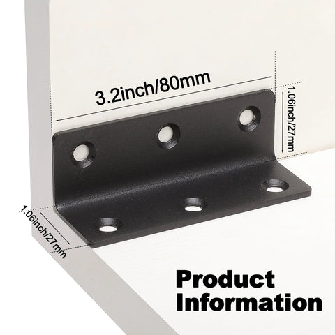 Heavy Duty L Bracket Set 10 Pack 3.2 Inch Shelf Brackets 90 Degree Corner Braces For Wood Shelves Black Metal Supports 80mm