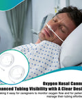 Anglechic 10-pack adult oxygen nasal cannula, 7 ft soft transparent tubing with curved nose piece, on patient.