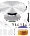 12 Inch Aluminum Cake Turntable Decorating Stand With Rotating Cake Stand Go To Kit For Cakes And Pastries Including Leveler Icing Comb Set 8 Pro Grade Decorating Tips Reusable Coupler And 10 Disposable Pastry Bags