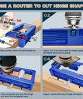 Pro Grade Door Hinge Mounting Template Kit With Mortise Opener And Locking Clips For Three To Five Inch Hinges showing router setup instructions.
