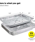 Stack of 25 Pack Disposable Aluminum Broiler Pans for BBQ and Grilling, ribbed bottom, 13.4 x 9 x 0.85 inches, multi-pack
