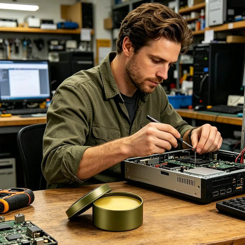 Technician using All Purpose Solder Flux Paste 100g For Electronics And PCB Repair Lead Free Formula Multi Metal Soldering Aid