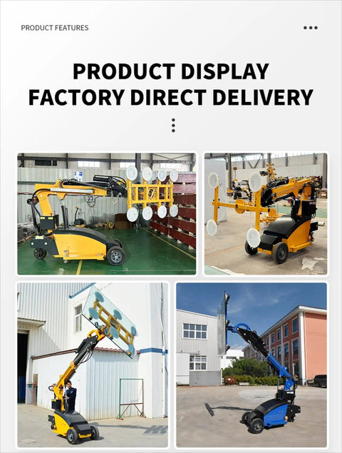 Heavy Duty Electric Vacuum Glass Lifter With Multi Suction Cup System in action lifting large glass panel at a construction site.