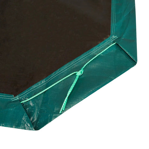 Corner of a Heavy Duty 9x9 Ft Drawstring Tarp Multi-Purpose Cover 6 Pack Rugged 8 Mil Poly With Triple Layer Reinforcement