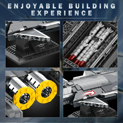 Detail view of J20 Stealth Fighter Building Block Set for Adults, including engines and interior components.