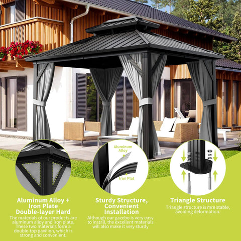 Built Tough 10 Foot By 12 Foot Aluminum Hardtop Gazebo With Double Metal Roof And All Weather Permanent Outdoor Canopy On Patio