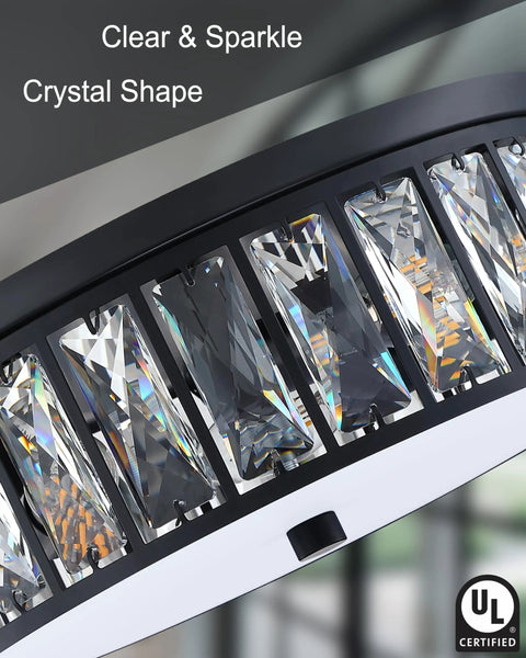 Close-up of Crystal K9 Farmhouse Drum Semi Flush Mount Ceiling Light With Black Finish, showing clear sparkling crystals.