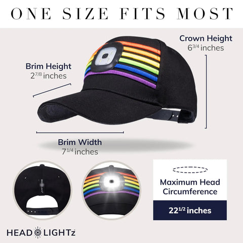 Rechargeable LED Baseball Cap With Built In USB Light And 3 Brightness Levels For Running Walking Golf And Camping, rainbow design