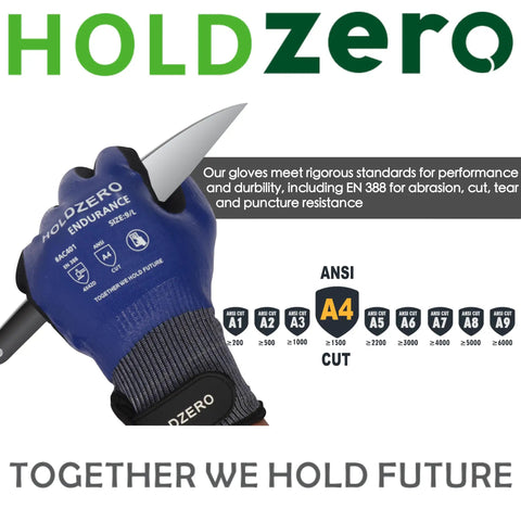 Cut Resistant Work Gloves A4 ANSI Nitrile Sandy Coated Waterproof Touchscreen Compatible For Heavy Duty Jobs And DIY Grippy Grip Superior Comfort And Protection 2 Pairs Large Blue shown cutting through material