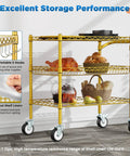 Three Tier Rolling Cart With Wheels, Heavy Duty Utility Bar Cart, NSF Certified Metal Cart With Handle And Shelf Liner