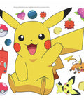 Image of Pikachu Giant Peel And Stick Wall Decals Comes With 14 Pieces Big Vinyl Wall Stickers For Kids Rooms Removable Repositionable Decor That Sticks To Any Smooth Surface With No Residue Reusable Across Spaces Super Easy For Renters featuring Pikachu and various Pokemon elements on a white background.