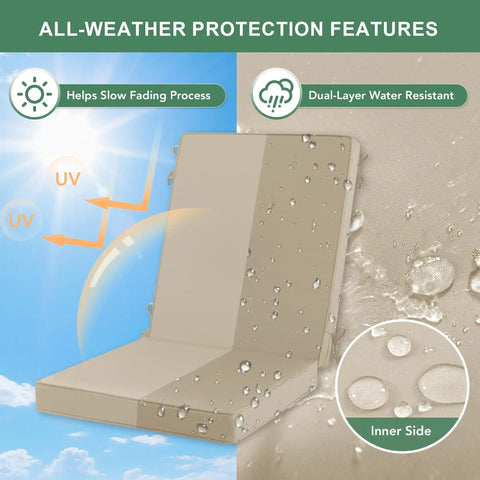 Outdoor Dining Chair Cushions 4 Pack High Back Water Resistant Patio Seat Cushions With Ties Removable Covers Non Slip Bottom For Garden Lawn Porch Furniture 44 by 20 Inches Cream, showing dual-layer water-resistant feature
