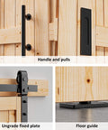 Close-up of 84 Inch Bifold Barn Door With 90 Inch Hardware Kit Included, handle, fixed plate, and floor guide details.