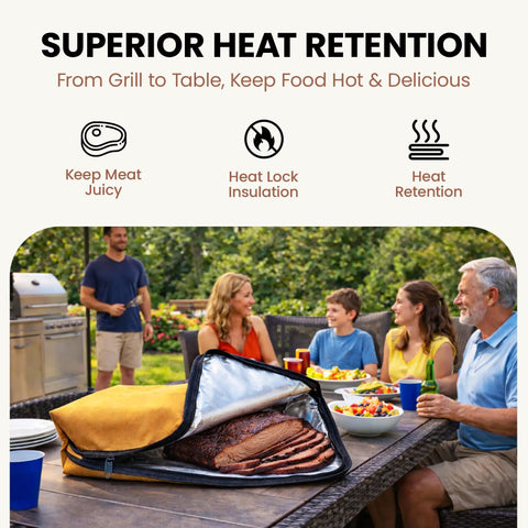 Family enjoying outdoor meal with Grab And Go BBQ Prep Tub With Blanket 16L Collapsible Dish Basin showcasing heat retention benefits